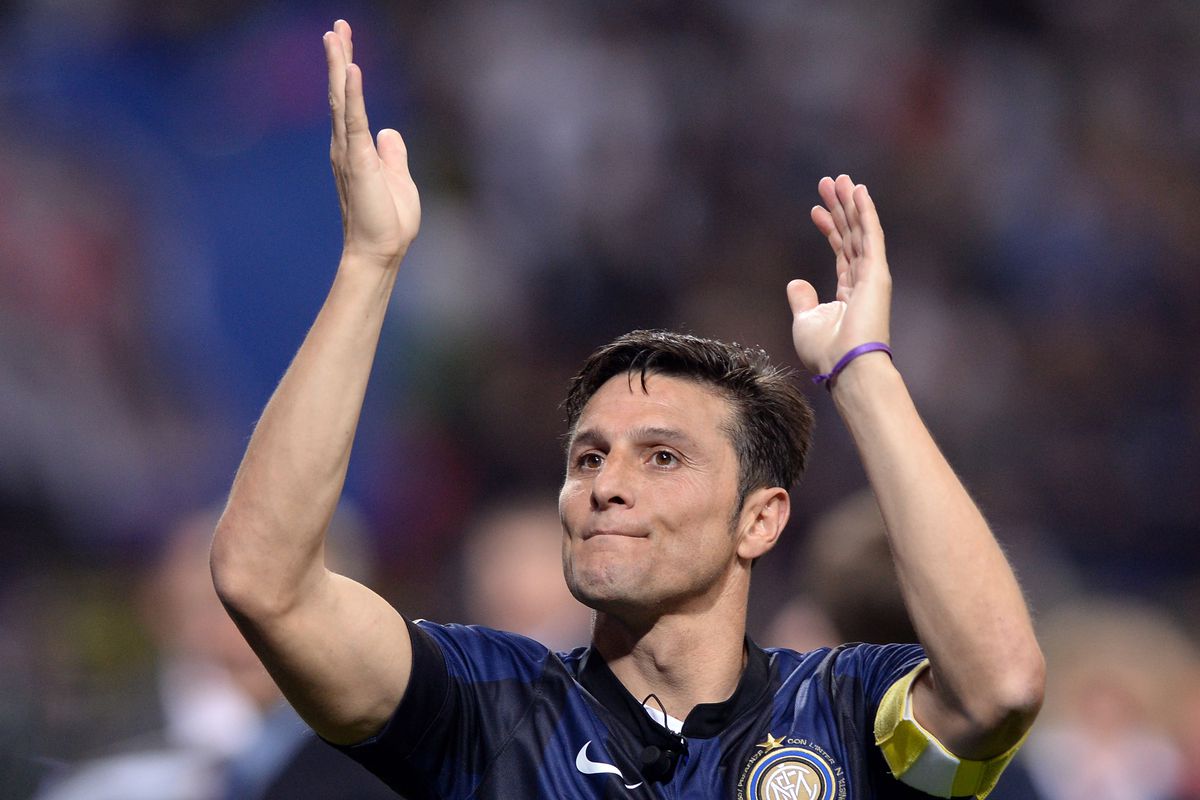 Inter Captain, Javier Zanetti salutes the fans.