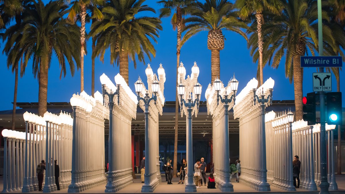 Urban Light is made up of 202 old lampposts, many of them from the 1920s and '30s collected from around Los Angeles.