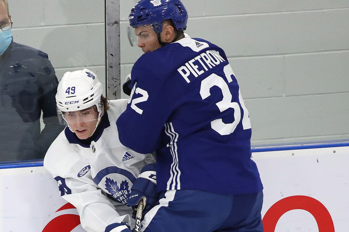 The Toronto Maple Leafs hold a Blue versus White scrimmage during their prospect development camp