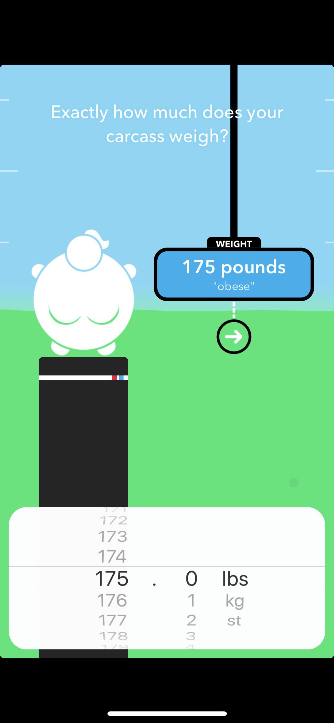 User avatars on the Carrot Hunger app get fatter as the user reports calories consumed.