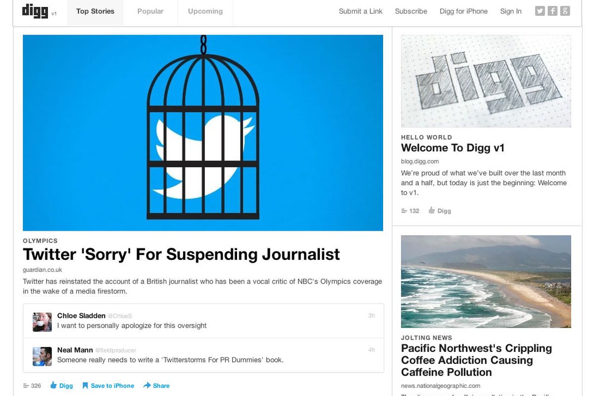 the new digg homepage