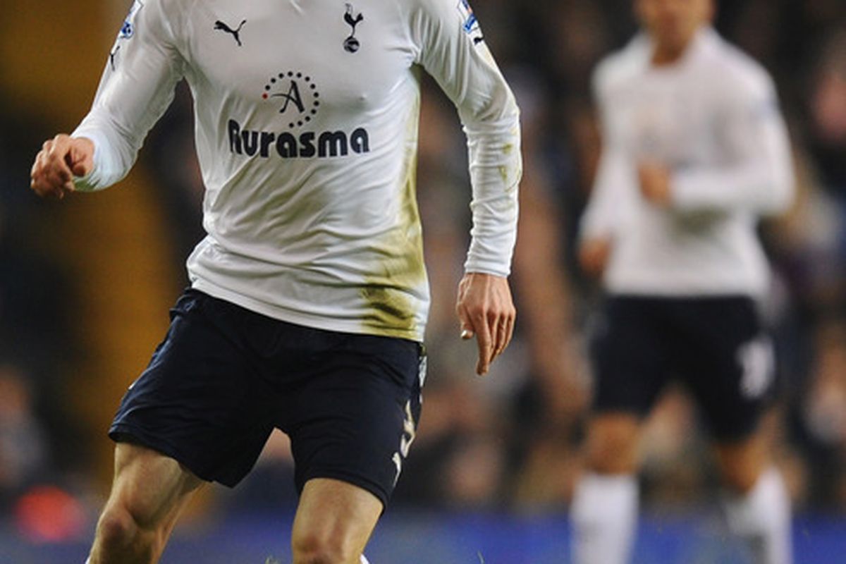 Gareth Bale of Spurs on the ball during the Barclays Premier League match between Tottenham Hotspur and Newcastle United.