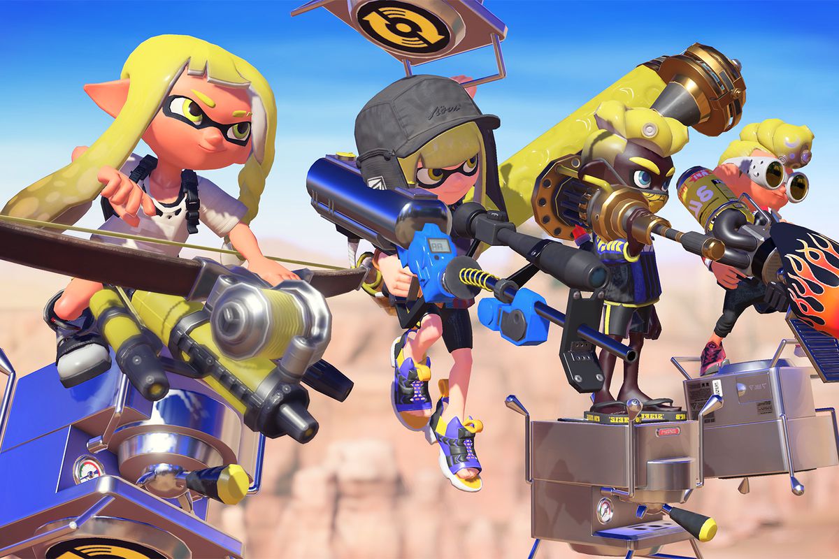 Four Inklings hang out in a screenshot from Splatoon 3