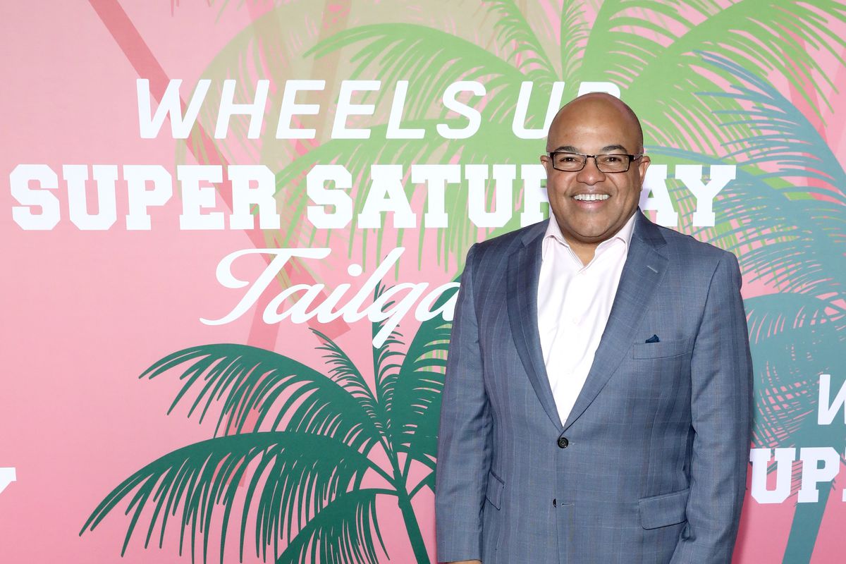 Mike Tirico at Wheels Up members-only Super Saturday Tailgate event on February 1, 2020 in Wynwood, Miami. The seventh-annual event featured a chalk talk hosted by prominent figures in sports and entertainment and interactive partnership activations.