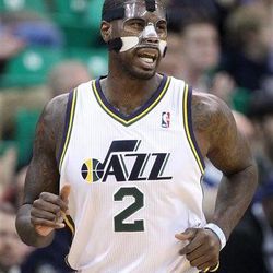Utah Jazz's Marvin Williams (2) runs up court after scoring against the Chicago Bulls in the first quarter during an NBA basketball game Monday, Nov. 25, 2013, in Salt Lake City. (AP Photo/Rick Bowmer) 