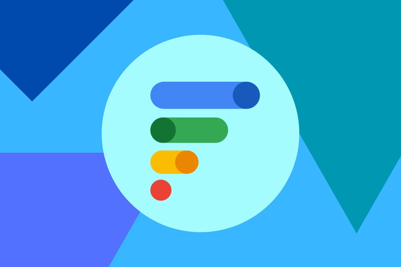 The logo for Google Fi Wireless in a circle surrounded by geometric shapes.