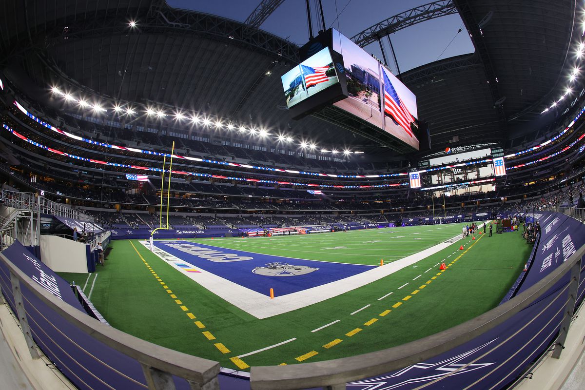 A general view at AT&amp;T Stadium before a game between the Dallas Cowboys and the Arizona Cardinals on October 19, 2020, in Arlington, Texas.