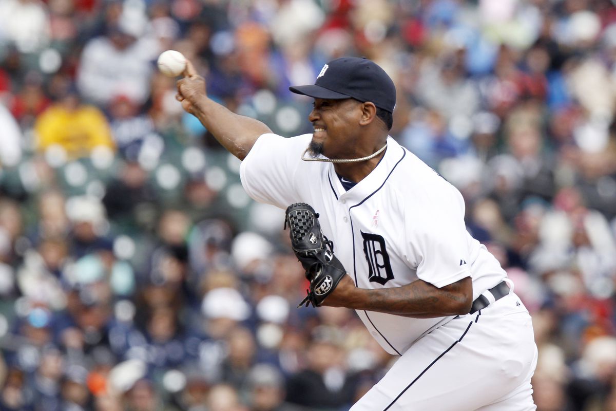 Valverde fires a fastball home during the Tigers' 4-3 loss to the Indians.