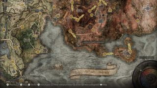 ドラゴン聖体拝領の大聖堂の位置を示すエルデンリングの地図
