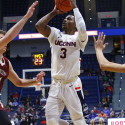 The Lafayette Leopards take on the UConn Huskies in a men’s college basketball game at XL Center in Hartford, CT on December 5, 2018