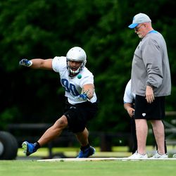 Detroit Lions defensive tackle Ndamukong Suh (90) during organized team activities at Lions training facility.
