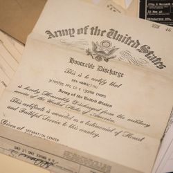 Benjamino Marraccini’s honorable discharge papers from the Army.  | Ashlee Rezin/Sun-Times
