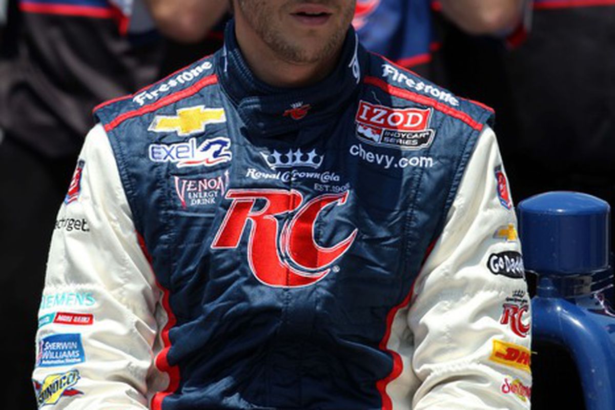 May 19, 2012; Indianapolis, IN, USA; IndyCar driver Marco Andretti poses for a photo after qualifying for the Indianapolis 500 at the Indianapolis Motor Speedway. Mandatory Credit: Brian Spurlock-US PRESSWIRE