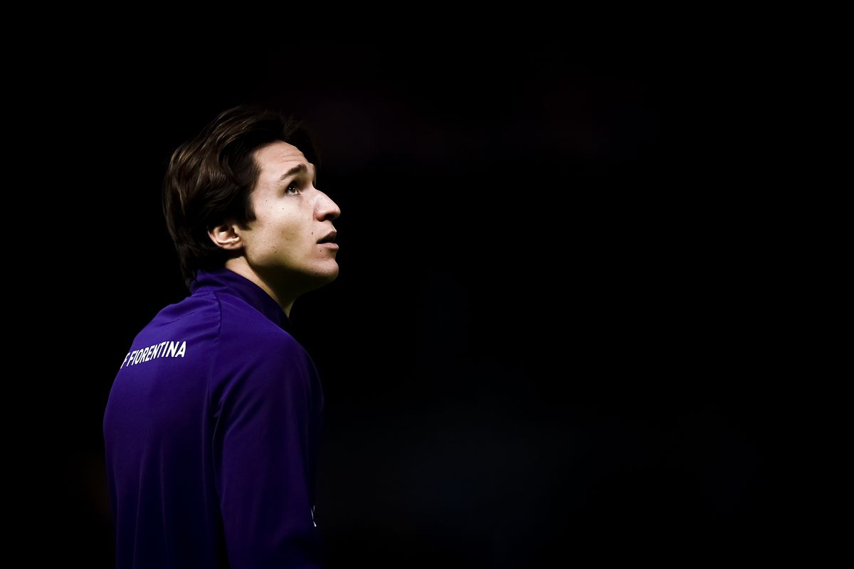 Federico Chiesa of ACF Fiorentina looks on during warm up...