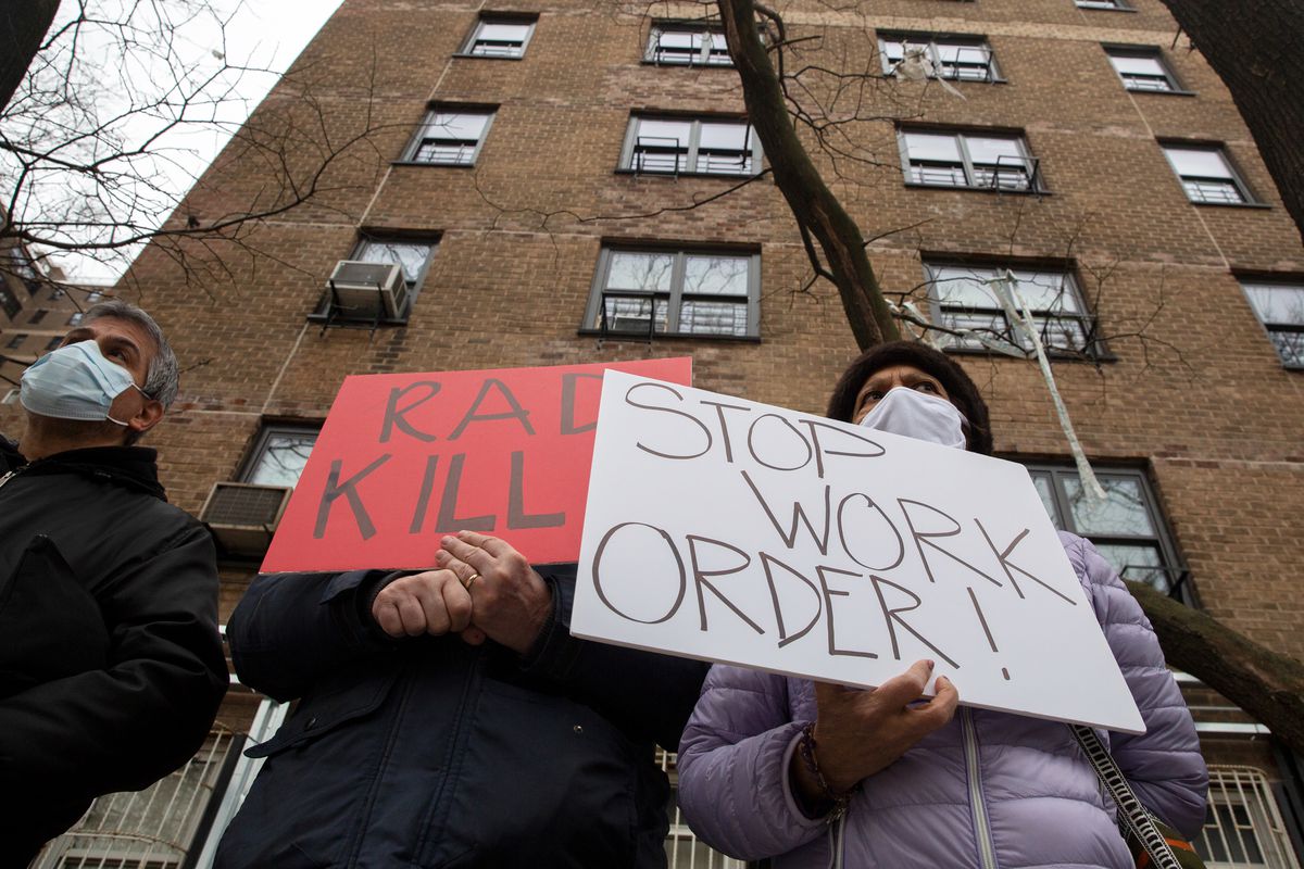 South Williamsburg NYCHA residents protest work being done on the building through new private management, Jan. 11, 2020.