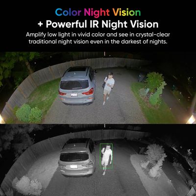 A photograoh taken from the Wyze Cam Floodlight Pro comparing the color night vision to the infrared night vision.