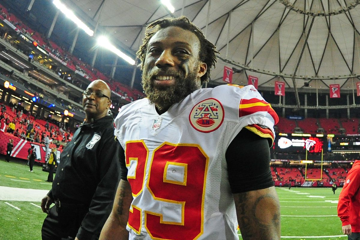 Eric Berry celebrates after the game against the Atlanta Falcons at the Georgia Dome on December 4, 2016 in Atlanta, Georgia.