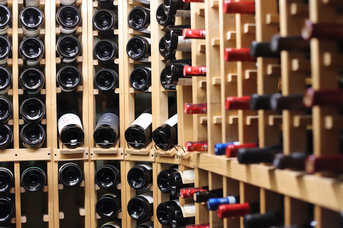 Wine bottles in a cellar. 