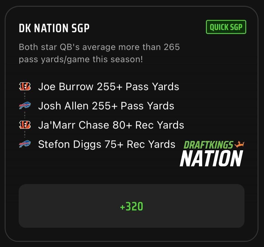 NFL SAME GAME PARLAY: DraftKings Sportsbook Cheat Sheet for