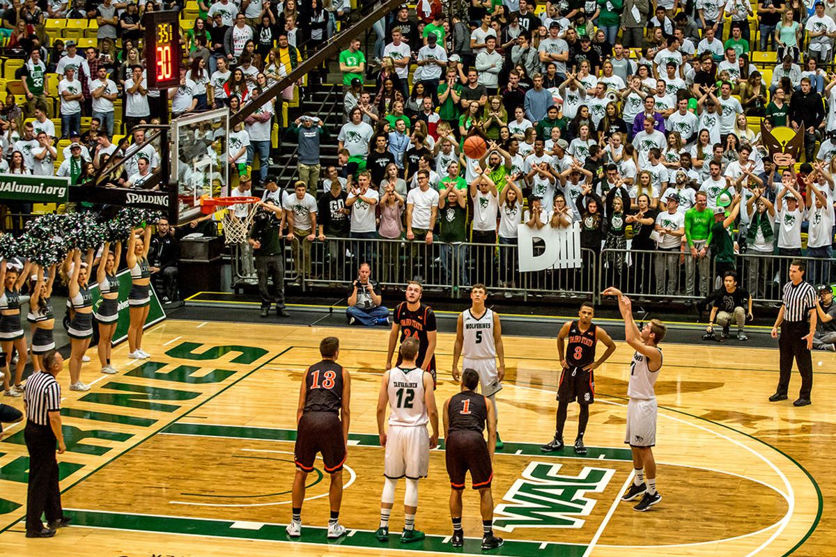 Utah Valley's Conner Toolson (right) knocks down at free throw against Idaho State on Wednesday night at the UCCU Center. UVU defeated ISU, 82-73.