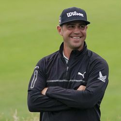 Gary Woodland smiles after finishing the second round in the U.S. Open golf tournament Friday, June 14, 2019, in Pebble Beach, Calif. (AP Photo/Carolyn Kaster)