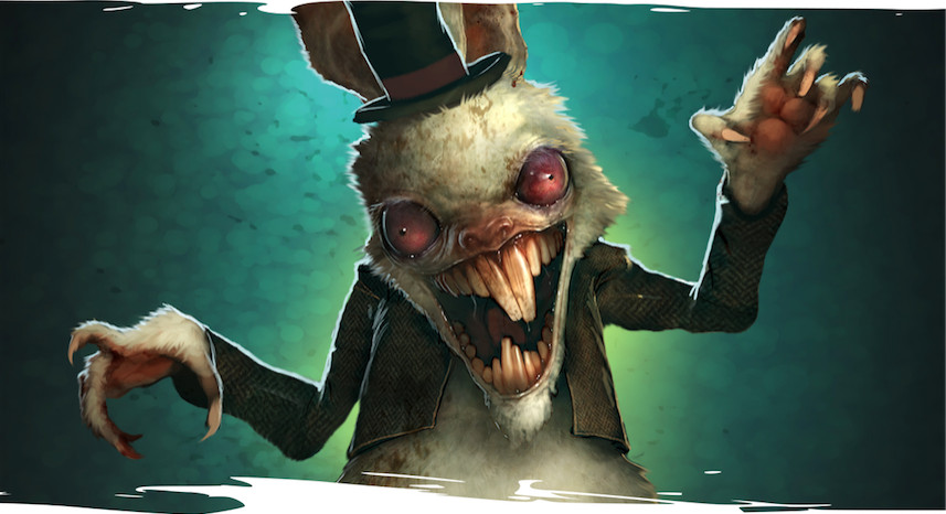 A demented Easter portrait of the War Rabbit, a character from the Malifaux tabletop wargame