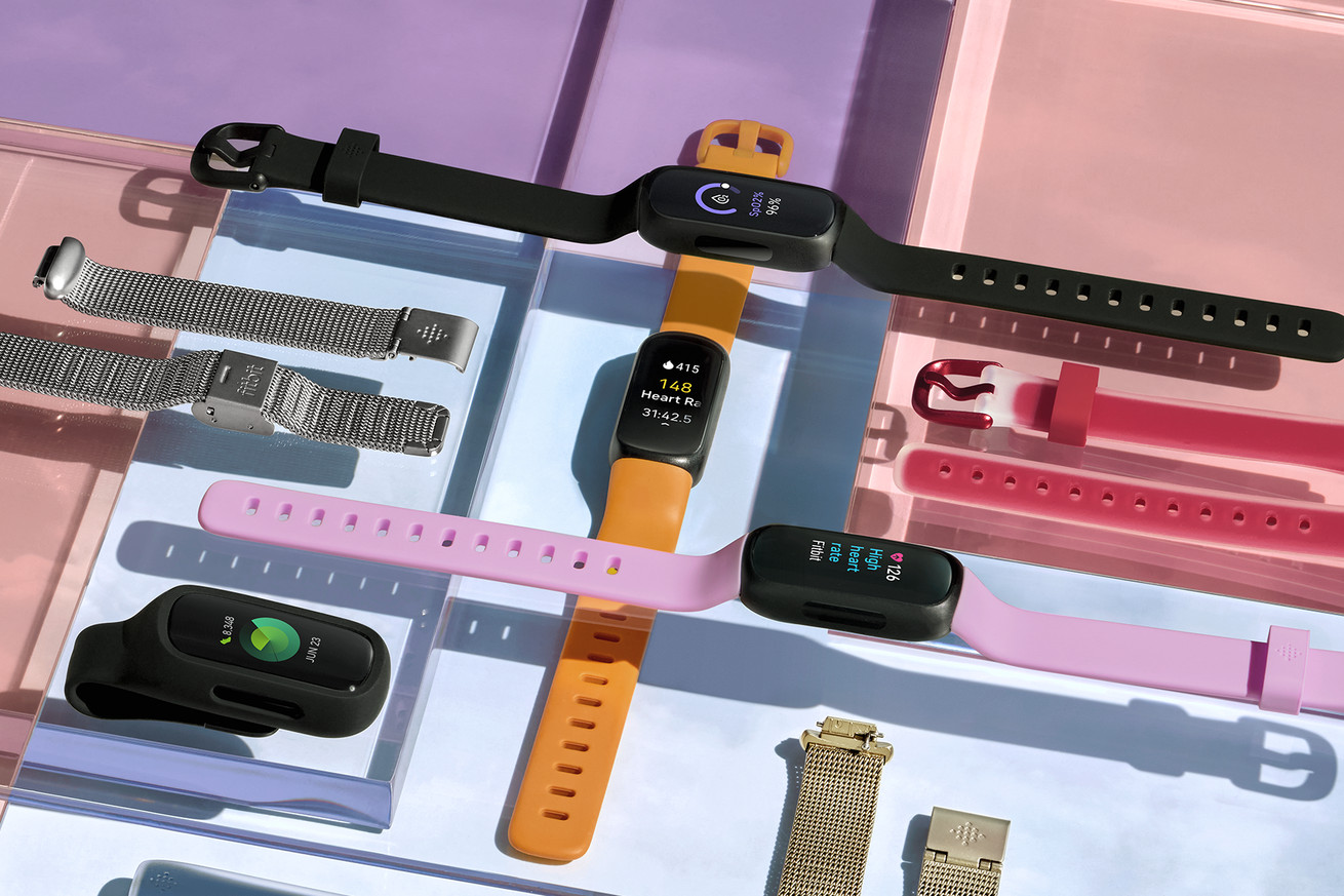 Several colorful strap options surrounding a Fitbit Inspire 3