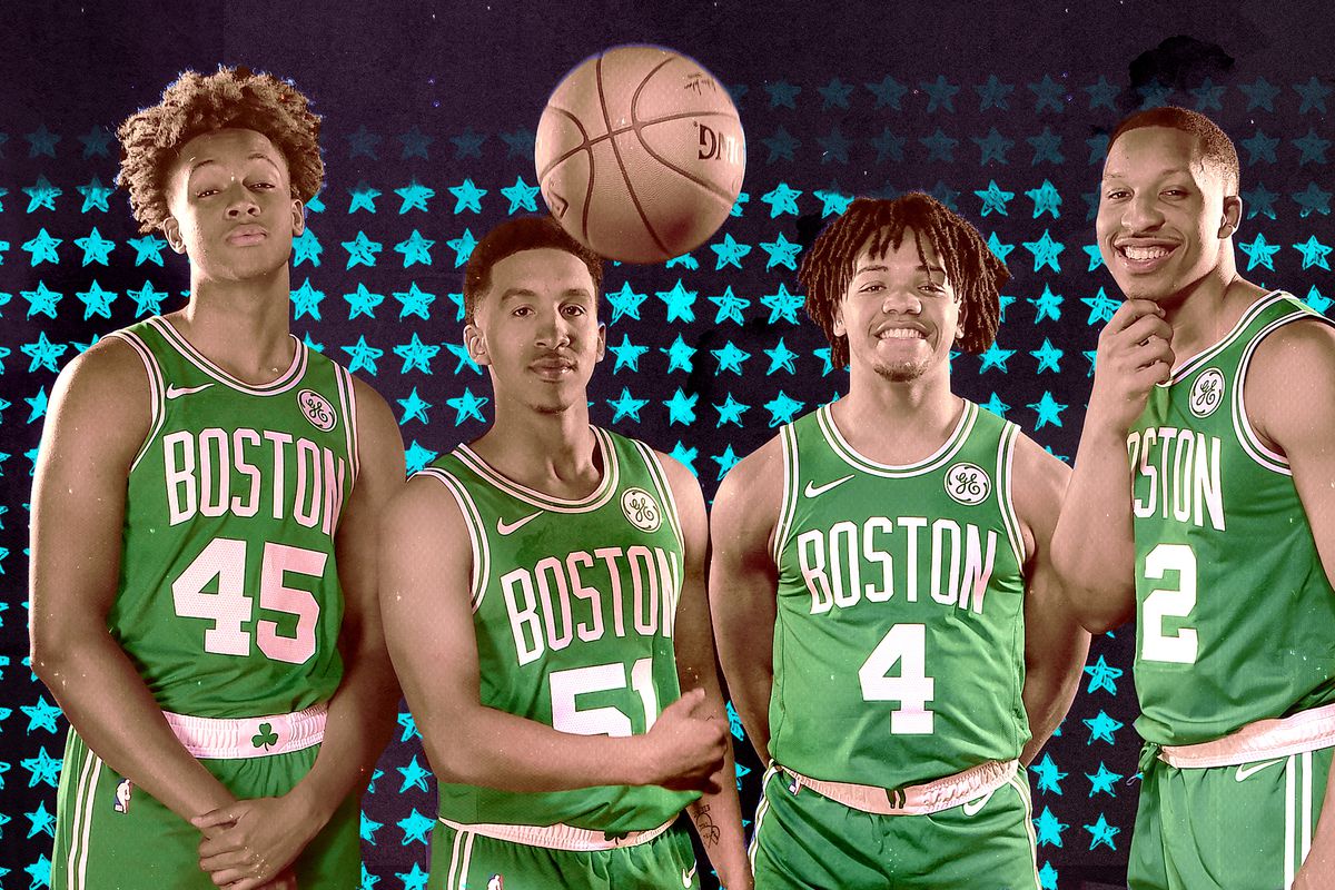 Celtics rookies from left to right: Romeo Langford, Tremont Waters, Carsen Edwards, Grant Williams