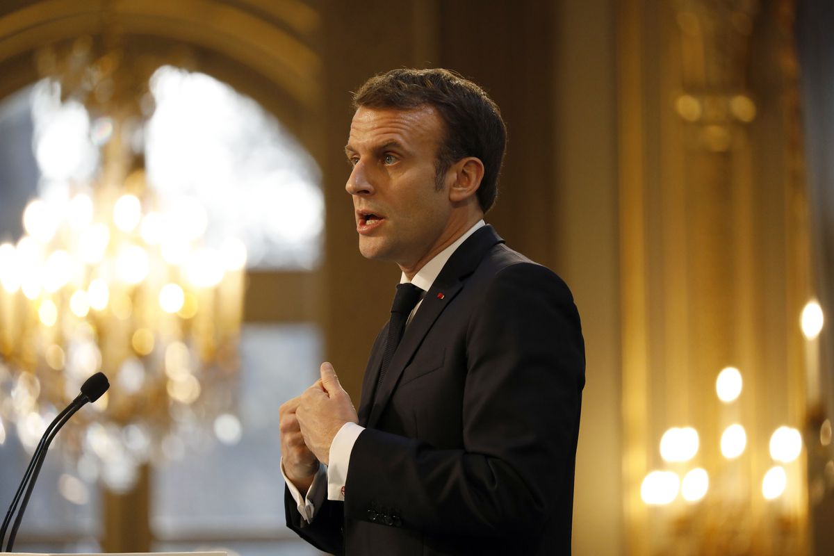 Macron Addresses Business Leaders At Elysee Palace
