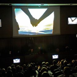 A video is shown at the Colloquium on the Complementarity of Man and Woman, Tuesday, Nov. 18, 2014, in Vatican City.