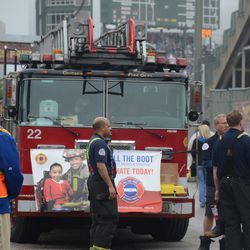 3:44 p.m. Firefighters fundraising for MDA, at Waveland and Clark - 