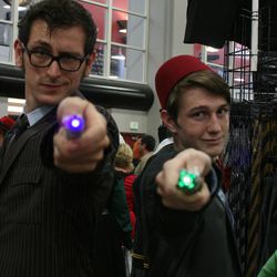 Thomas Horton of Los Angeles, left, and Triston Frischknecht of Sandy, right, dressed as Doctor Who's Tenth and Eleventh Doctors at Salt Lake Comic Con in 2014.