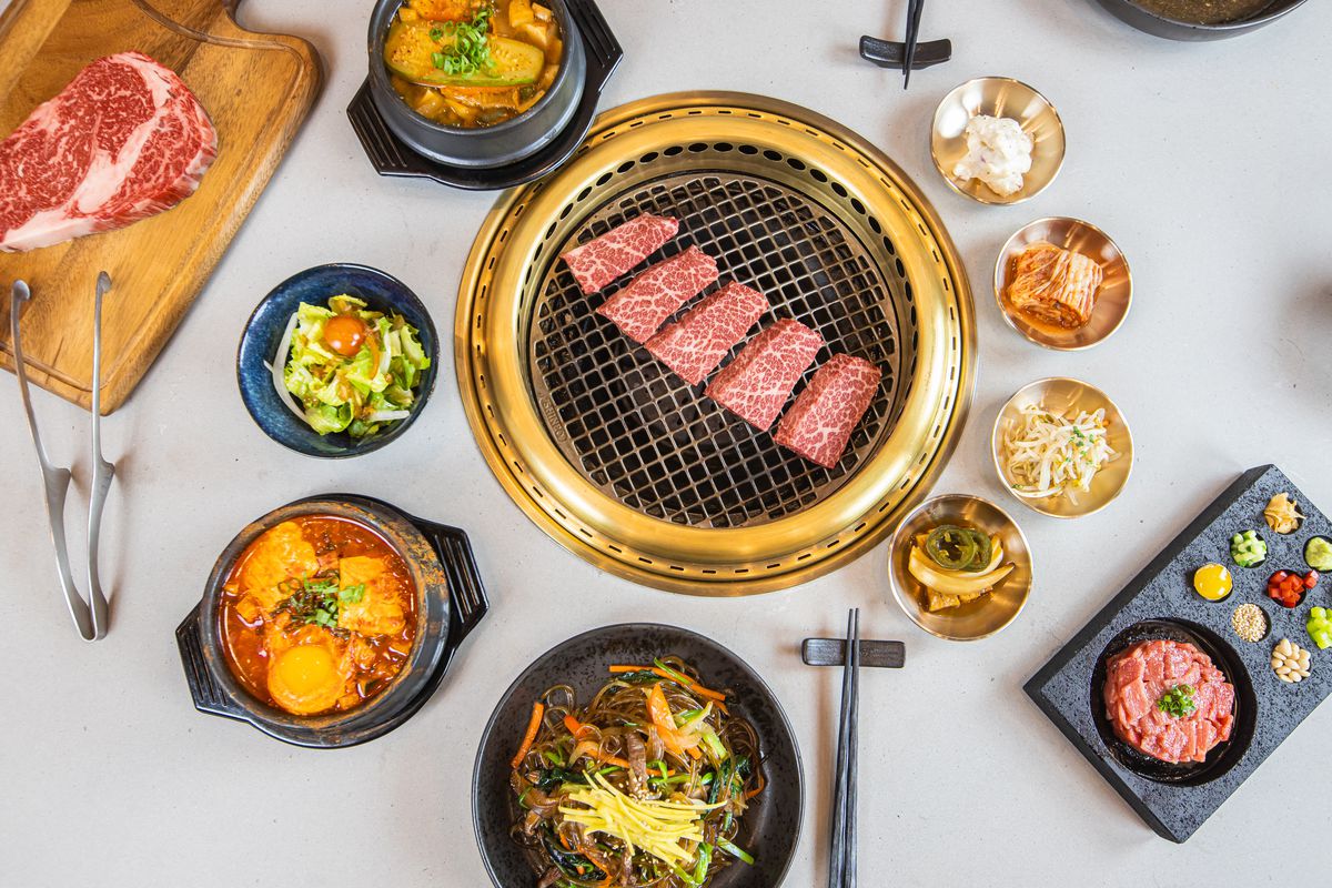 Meats, banchan, and more at ABSteak in Los Angeles.