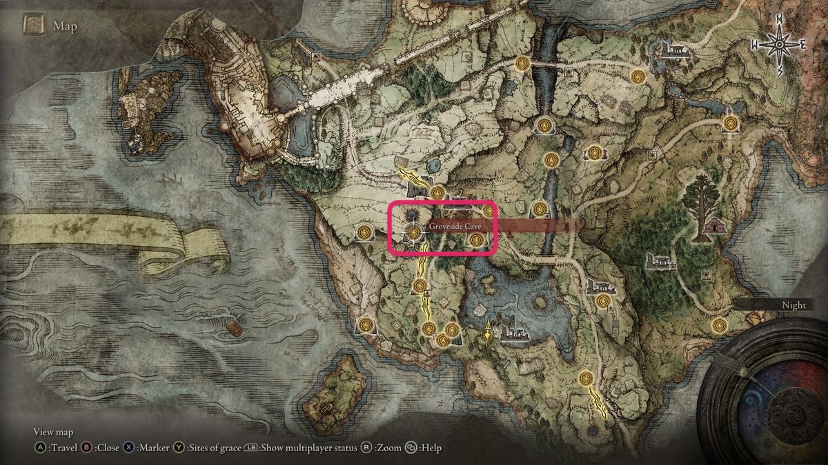 groveside cave on Elden Ring’s map