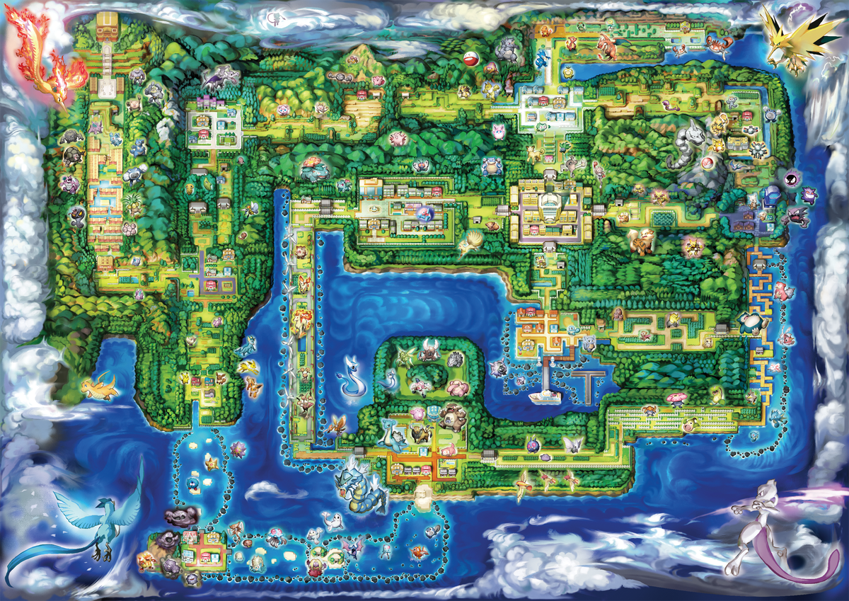 A map of the Kanto region from Pokémon: Let’s Go