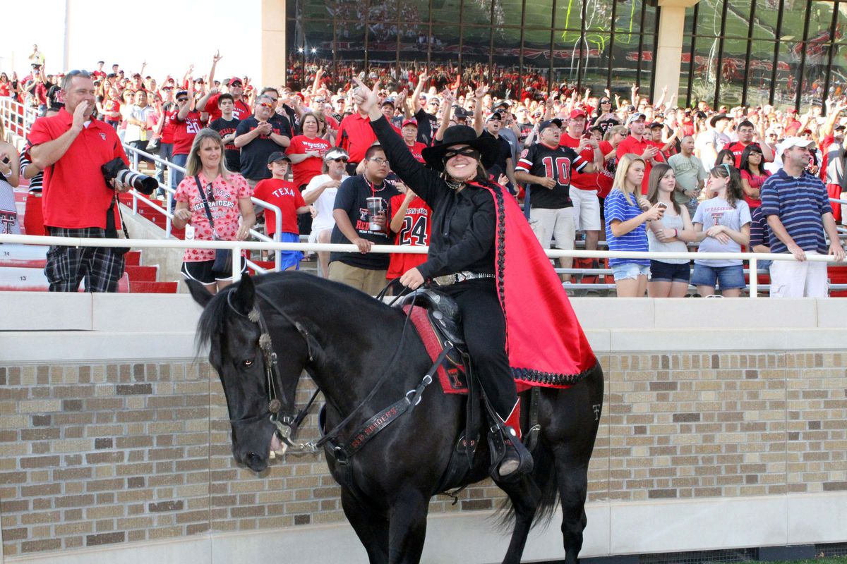Sept 1, 2012; Lubbock, TX, USA;  Texas Tech Red Raiders mascot the Masked Rider performs before the game against the Northwestern State Demons at Jones AT&T Stadium. Mandatory Credit: Michael C. Johnson-US PRESSWIRE