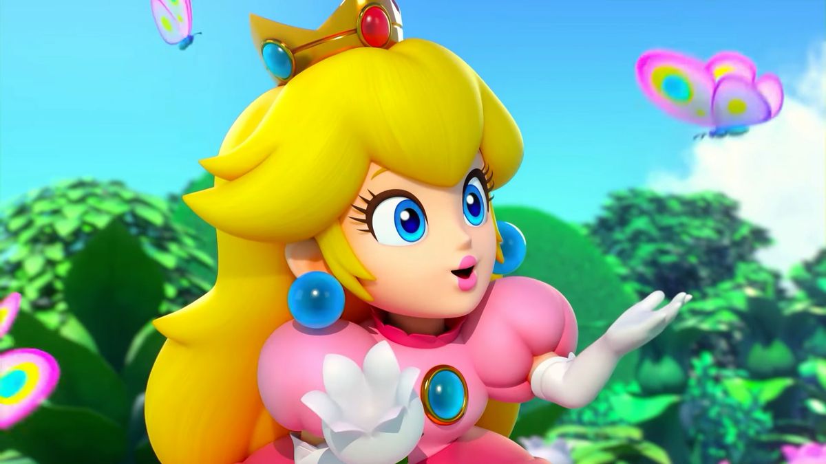 Princess Peach shrugs at a butterfly in Super Mario RPG