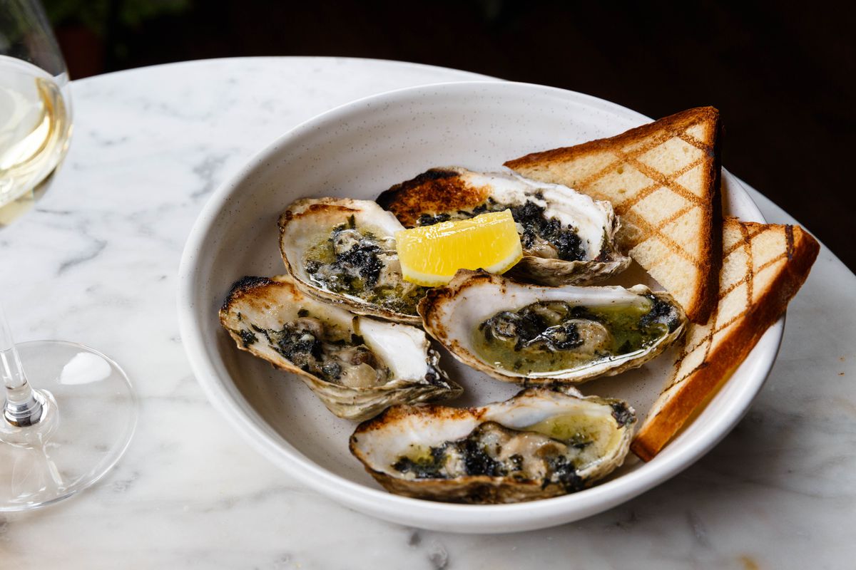 Broiled oysters with seaweed butter at Haenyeo