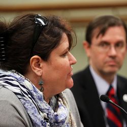 FILE - Laura Anderson speaks during a House Judiciary Committee meeting concerning HB101 at the Capitol in Salt Lake City on Wednesday, Feb. 3, 2016. The bill that backers say relieves loving families of unnecessary expenses of hiring attorneys for their disabled children in guardianship proceedings is before the Utah House of Representatives. Critics say HB101 could abridge potential wards' rights.