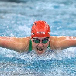 Park City's Mara Selznick won the women's 100-yard butterfly during the 3A Utah State Swimming Championships  Saturday, Feb. 14, 2015, in Provo.  
