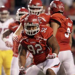 Utah Utes defensive tackle Star Lotulelei celebrates a tackle before a loss against USC during Pac-12 football Oct. 4 in Salt Lake City.