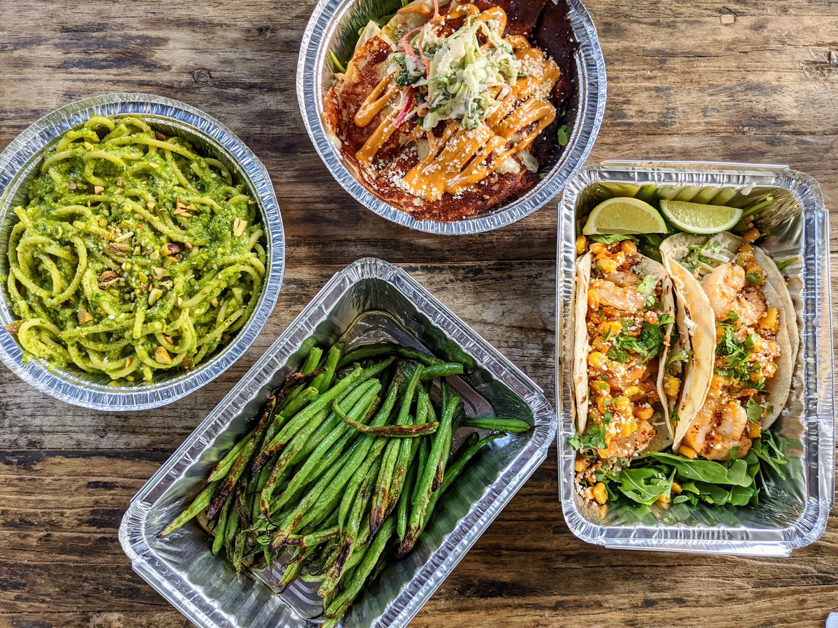 Pasta, tacos, and green beans from Nana’s.