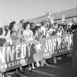Well-wishers applaud as Sen. John F. Kennedy arrives in Salt Lake City for a campaign stop during the 1960 presidential race. Kennedy defeated Stuart Symington for the Democratic nomination and defeated Republican Vice President Richard M. Nixon in the general election that year.