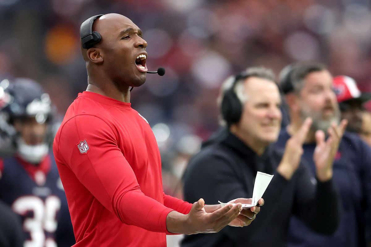 Head Coach DeMeco Ryans of the Houston Texans reacts against the Cleveland Browns during the third quarter at NRG Stadium on December 24, 2023 in Houston, Texas.