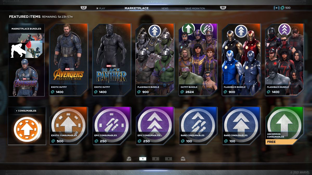 A screenshot of the Marketplace menu in Marvel’s Avengers