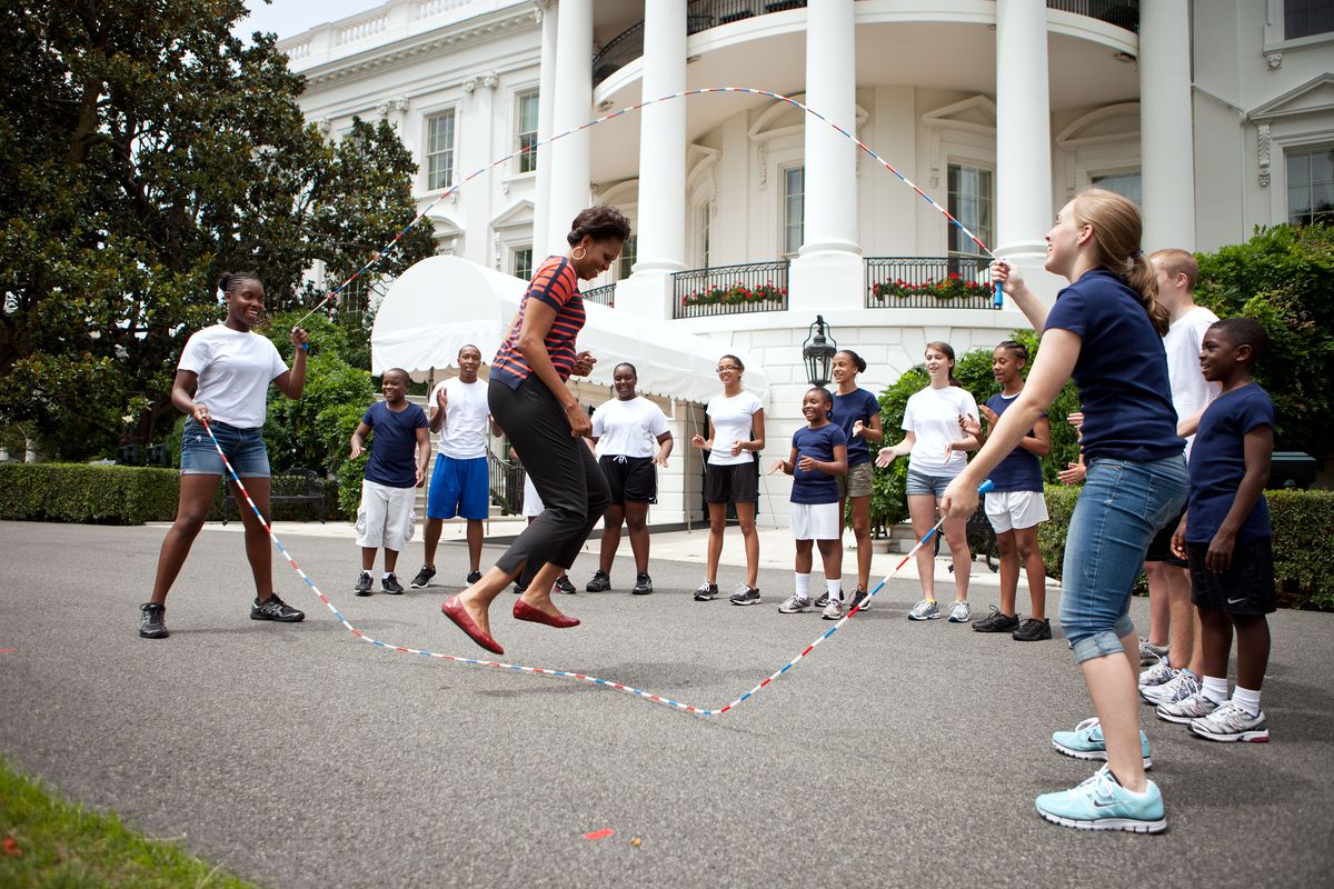 Michelle Obama jumping rope at the White House in July 2011