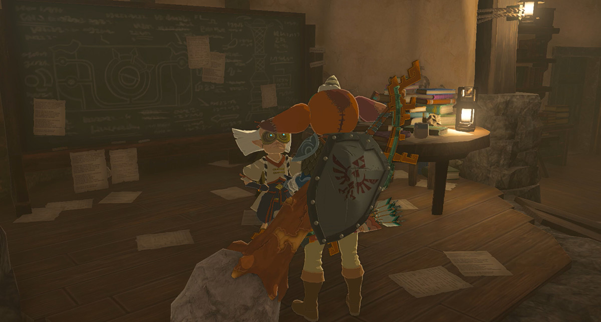 Robbie talking to Link inside his lab in Zelda: Tears of the Kingdom