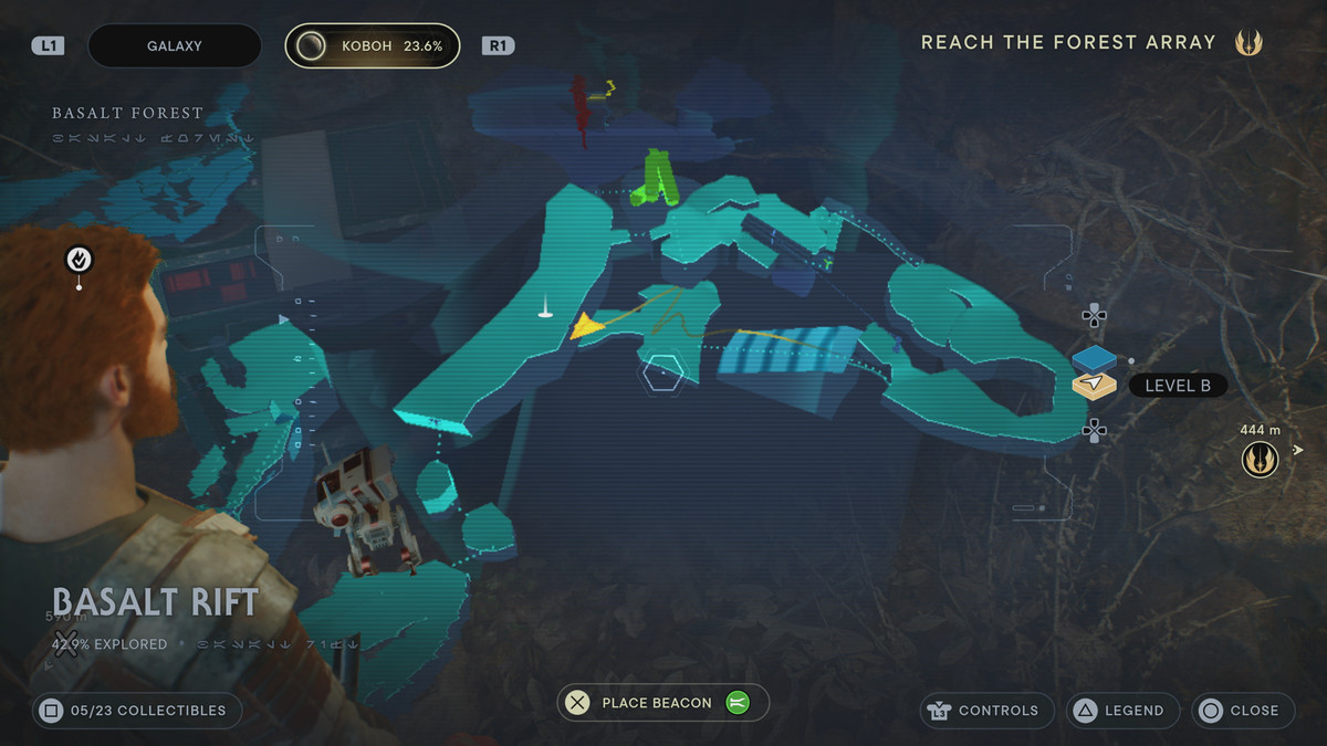Star Wars Jedi: Survivor map showing the location of the Chest 1 – Hunter pants