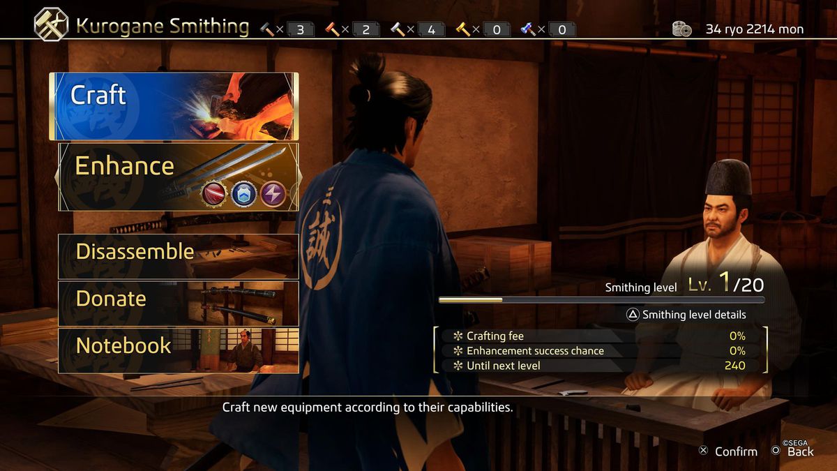 Ryoma talks to a blacksmith in Like a Dragon: Ishin!