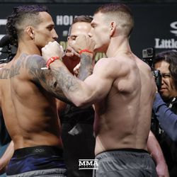 Charles Oliveira and Paul Felder square off at UFC 218 weigh-ins.